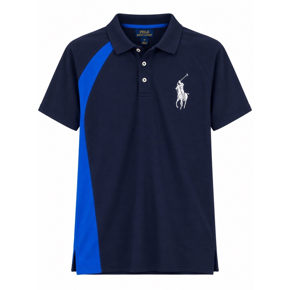 Polo Ralph Lauren Performance Mens Large Navy Blue Big Pony Colorblock Golf Polo
